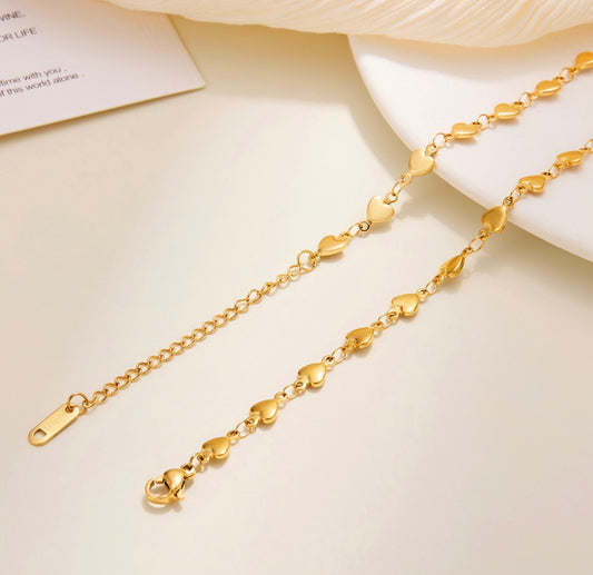 B834 Pulsera dorada corazones acero inoxidable 316L 22cm