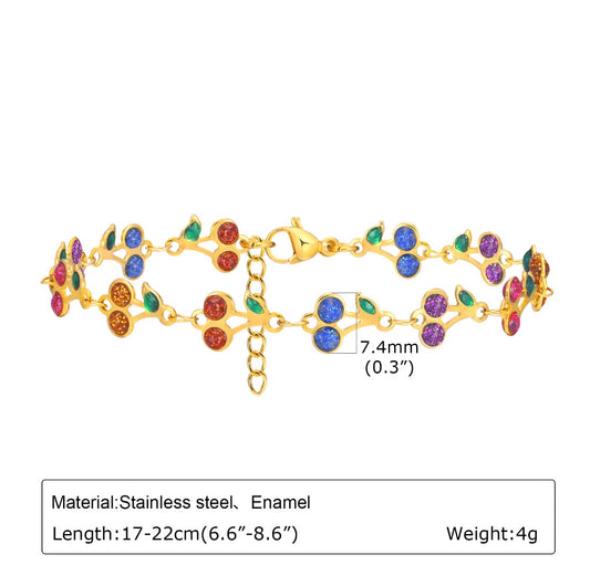 B927 pulsera cerezas de colores acero inoxidable 21cm