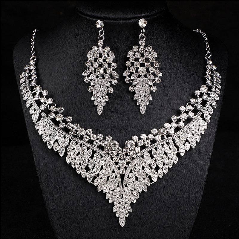 C1520 Gargantilla plateado elegante con  aretes para fiesta  aleacion