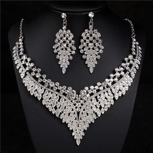C1520 Gargantilla plateado elegante con  aretes para fiesta  aleacion