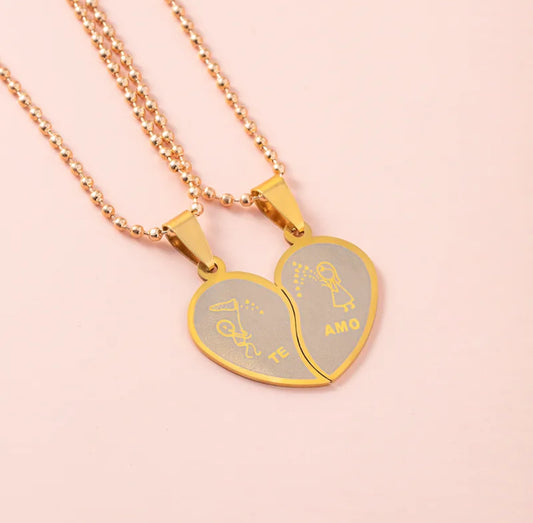 C696 Duo collares pareja enamorados acero inoxidable largo 29cm dije 3.5cm