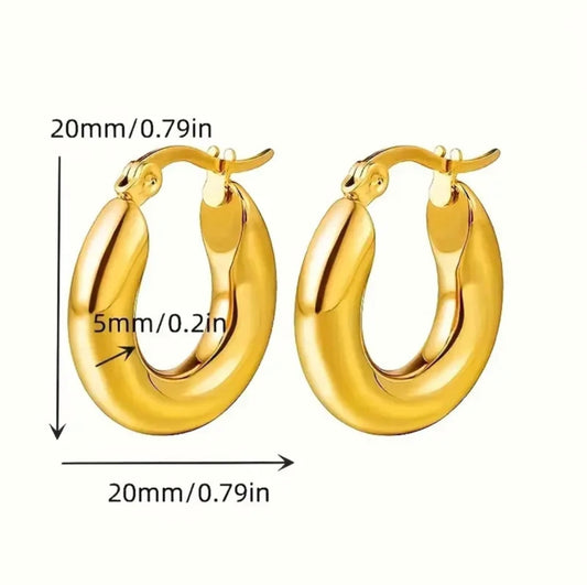 E2852 Arracada dorada acero inoxidable chapado en oro 18k 2cm