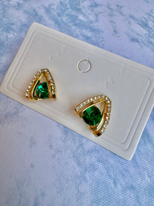 E387 Aretes cristal verde esmeralda zirconia poste de plata 1.5cm