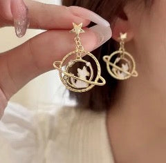 E4474 Aretes planeta gato aleacion 3cm