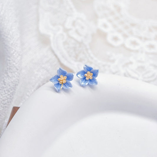 E5784 Aretes pequeños flor azul aleacion 1cm