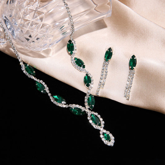 C1621 Conjunto juego de collar aretes cristal brillante circonia cobre de fiesta 18cm aretes 5.5cm