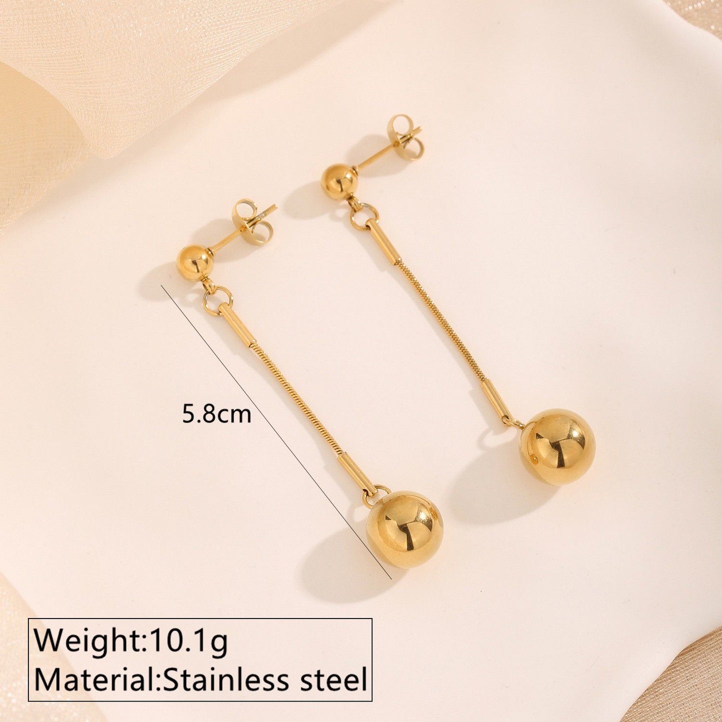 E3277 Aretes colgantes acero inoxidable chapado en oro 18k 5.5cm