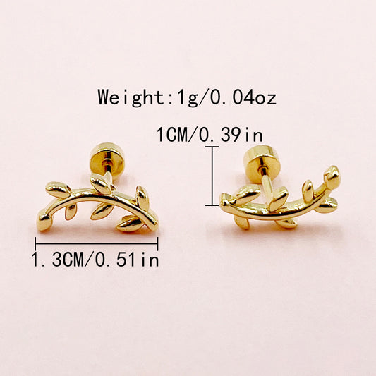 E2751 Aretes ramita acero inoxidable chapado en oro 18k