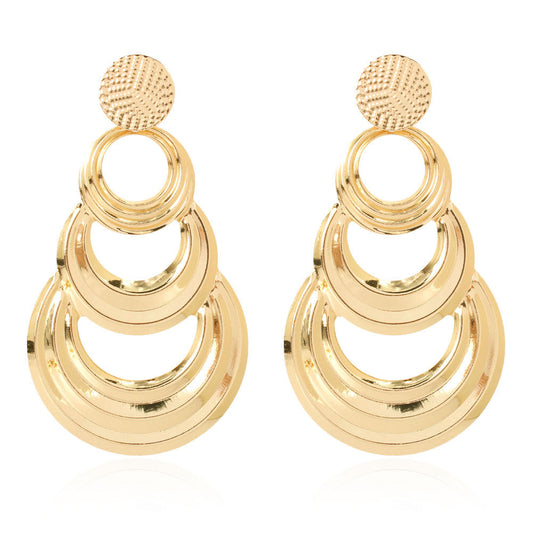 E7146 Aretes circulares dorados brillantes elegantes 8cm