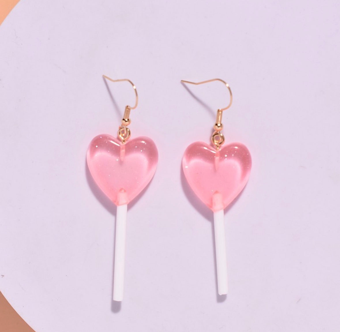 E5175 aretes paleta corazón rosa acrílico 5cm