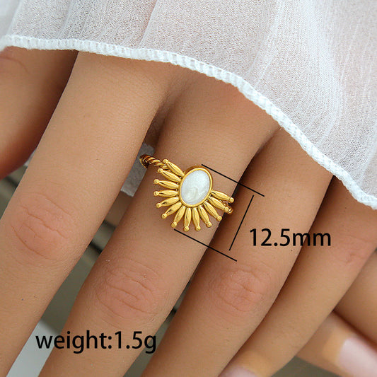A209 anillo óvalo blanco dorado acero inoxidable ajustable