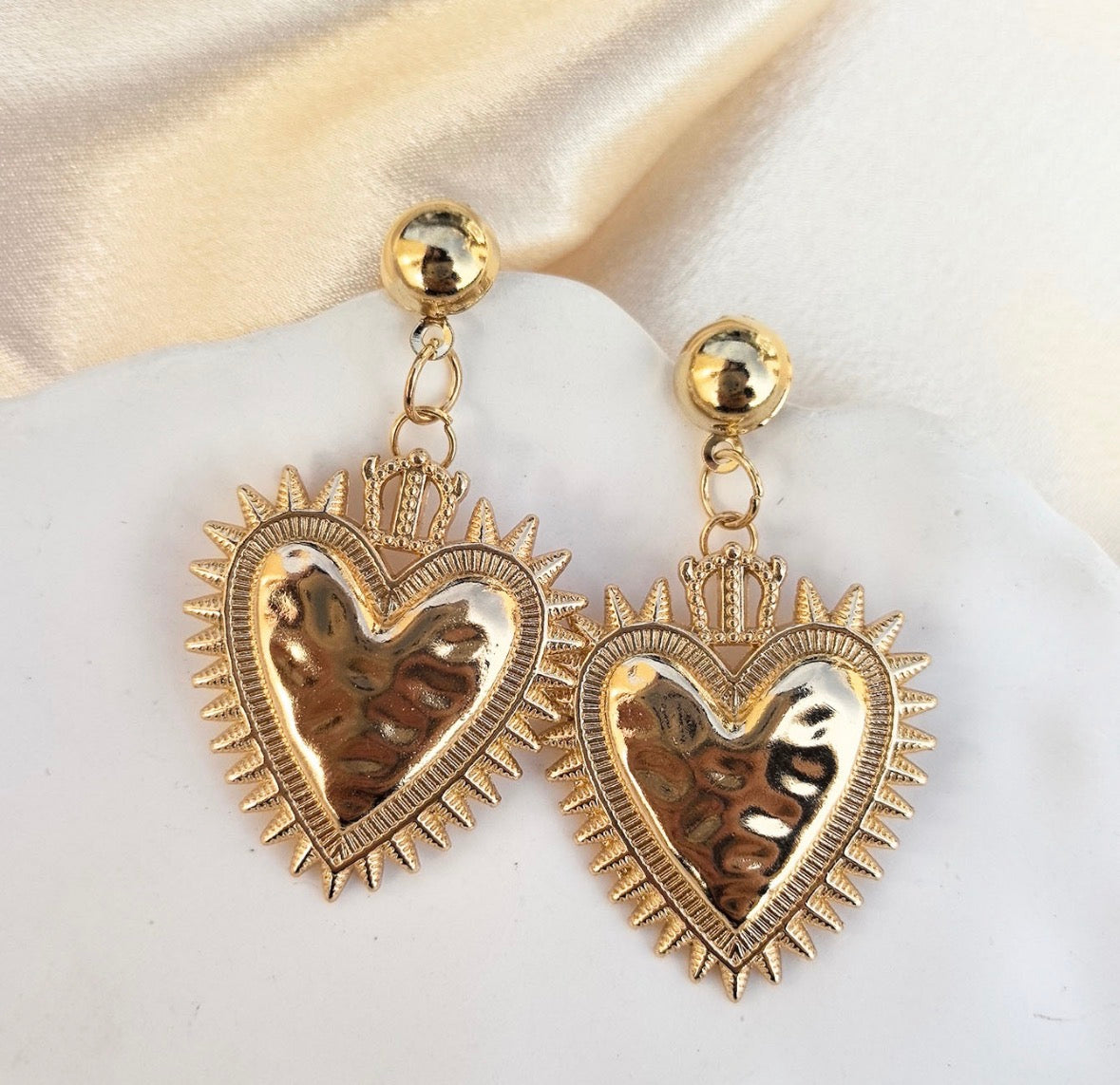 E5323 Aretes corazones sol dorados aleacion 5cm