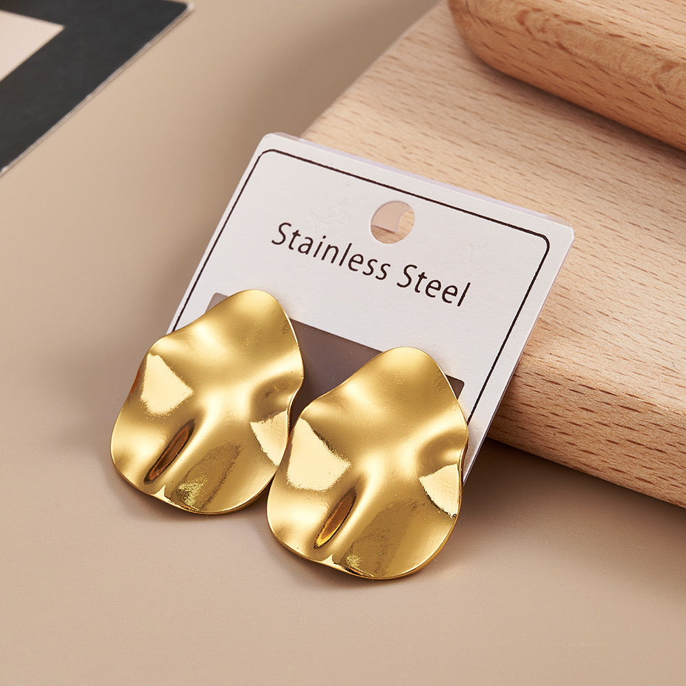 J594 aretes óvalo dorado acero inoxidable 3cm