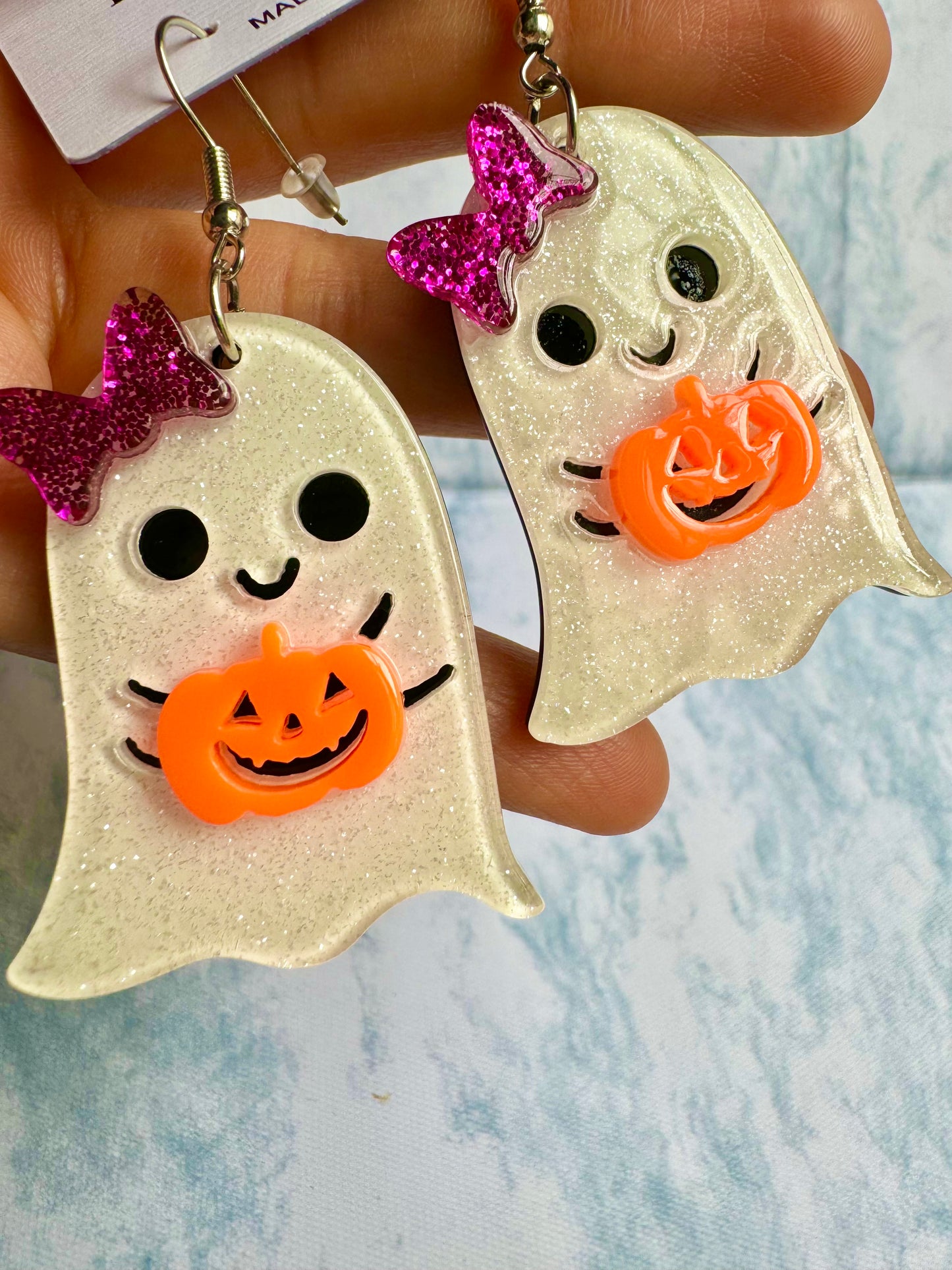 E331 Aretes Fantasma Esmaltado Calabaza