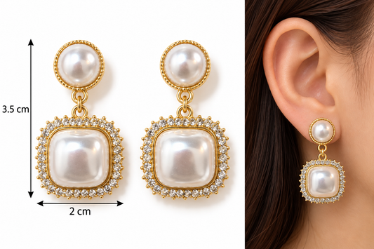 E7483 Aretes geometricos con perla aleacion