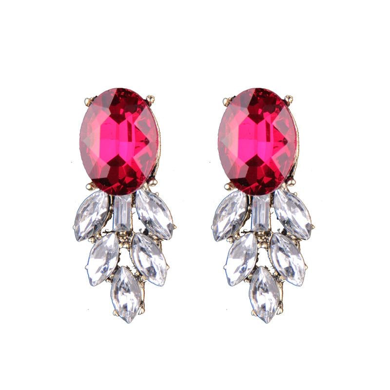 E7301 Aretes cristal rojo Esmeralda aleacion fiesta elegante 4cm