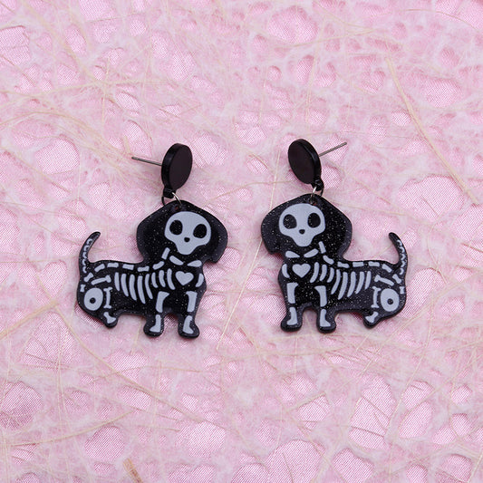E3787 Aretes perro esqueleto Halloween 4cm acrílico