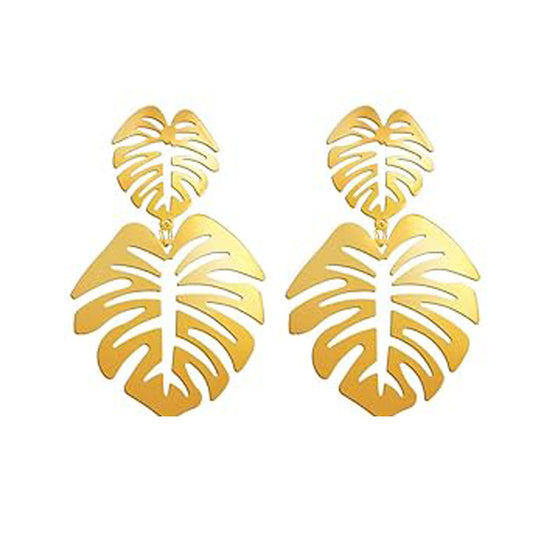 E7142 Aretes hoja dorada elegante aleacion 6cm