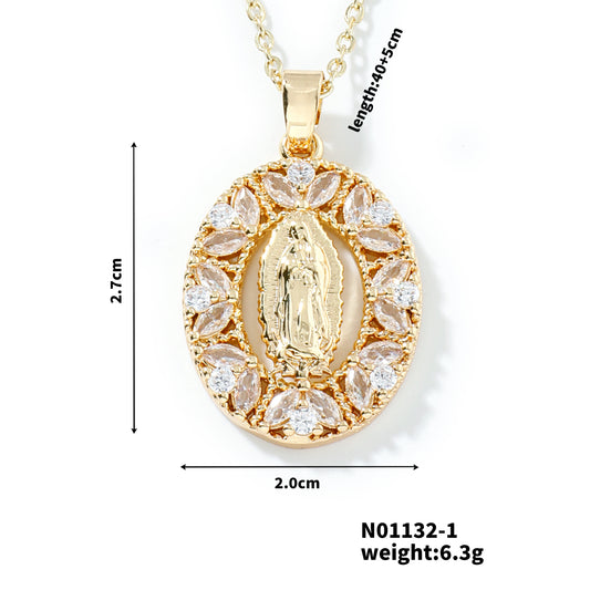 C848 Collar virgen de Guadalupe acero inoxidable 22cm largo 3cm dije