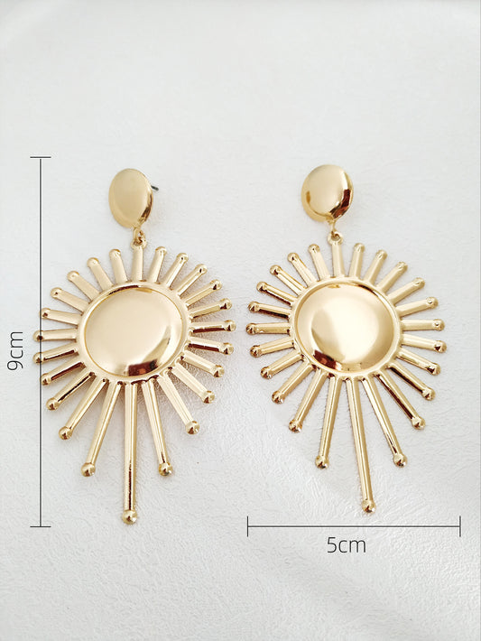 E3488 Aretes círculo sol dorado aleacion 7.5cm
