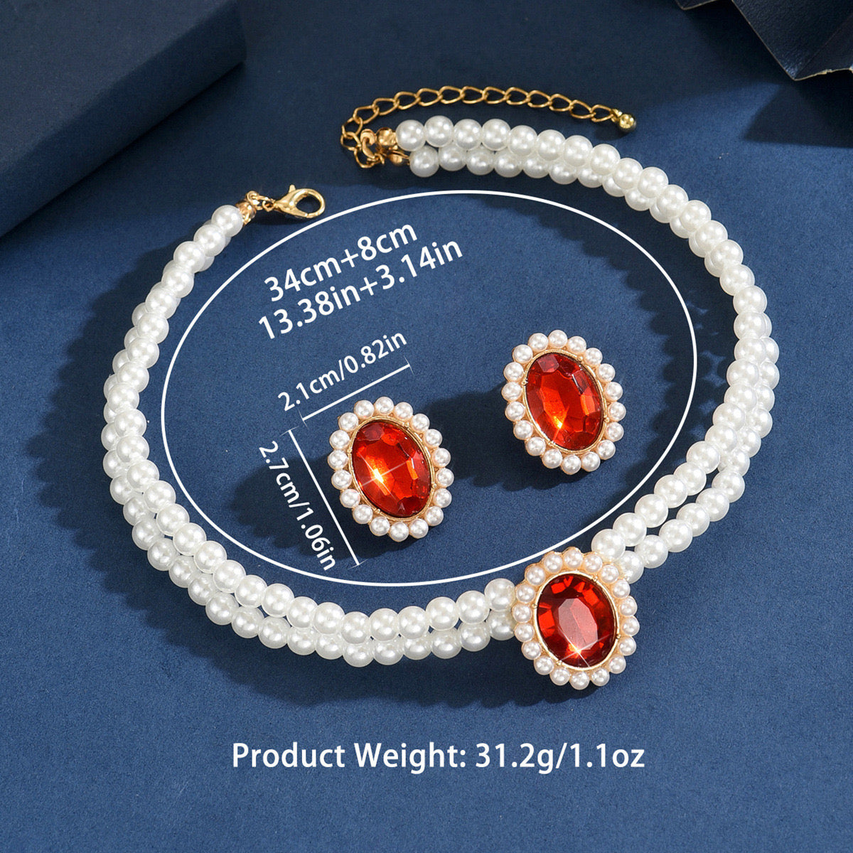 C1618R Conjunto incluye collar aretes perlas cristal collar 18cm aretes 3cm