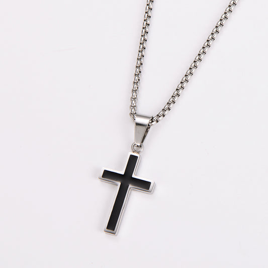 C883 collar cruz plateada acero inoxidable 33cm largo 5cm dije