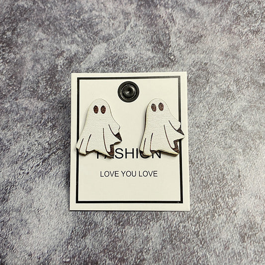 E4112 Aretes fantasma Halloween madera 3cm
