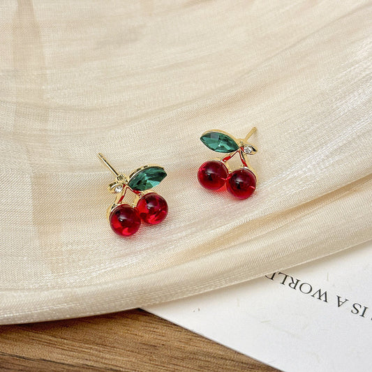 E2195 Aretes cereza acrilico 1.3cm aleacion