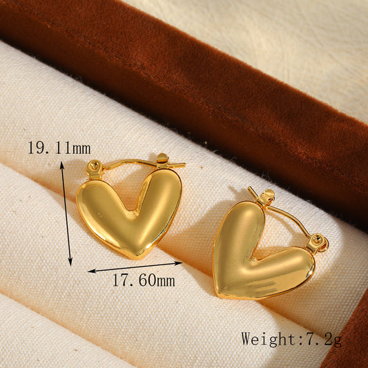 E3291 Aretes corazon acero inoxidable chapado en oro 18k 1.9cm
