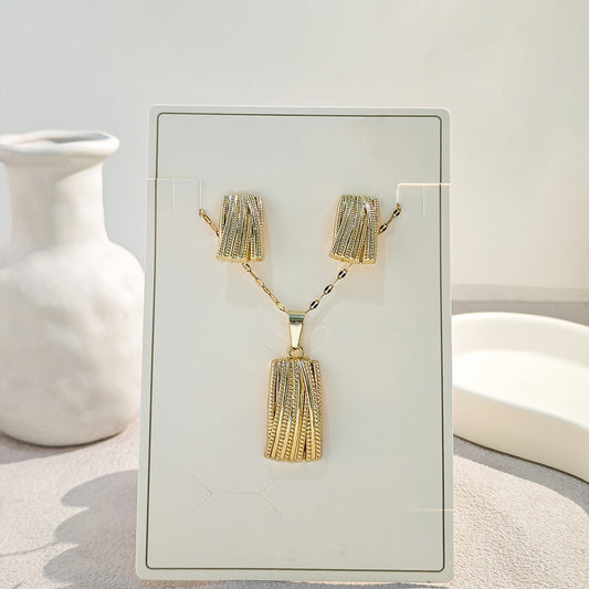C519 Conjunto collar aretes acero inoxidable largo 27cm dije 3.5cm y aretes 2cm