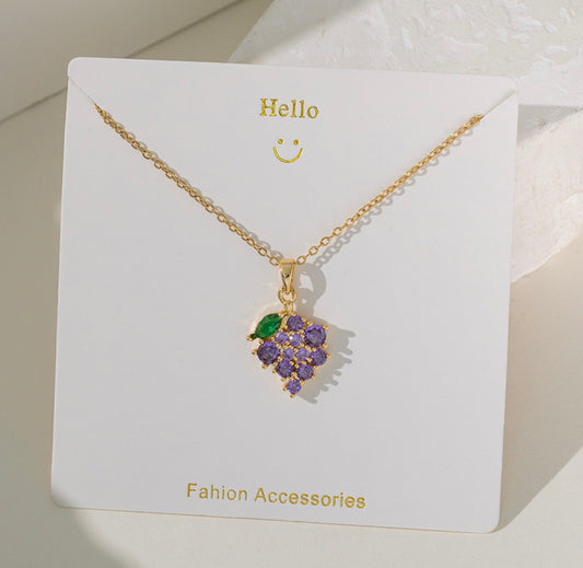 C1245 Collar dorado uva cristal acero inoxidable