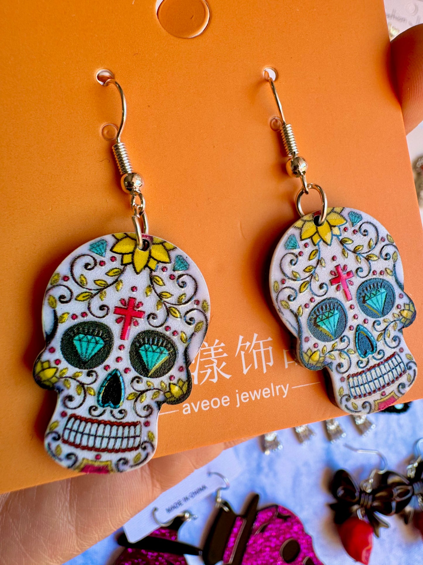 E270 Aretes Blancos Catrina Calavera Dia De Muertos Halloween