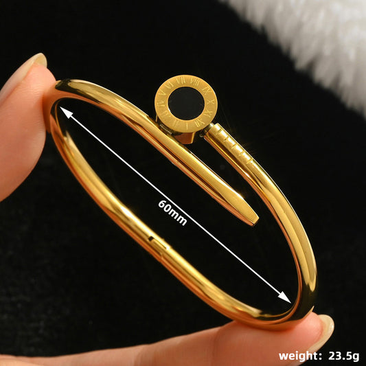 B966 Pulsera clavo dorado acero inoxidable 304 chapado en oro 18k