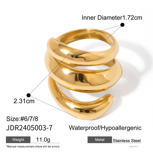 A203 Anillo dorado acero inoxidable chapado en oro de 18k 2.5cm alto
