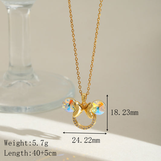 C714 Collar Mickey dorado acero de titanio chapado en oro de 18 k 21cm largo 2cm dije