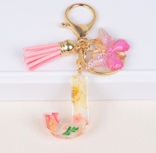 K143 Llavero letra J mariposa colgante acrílico