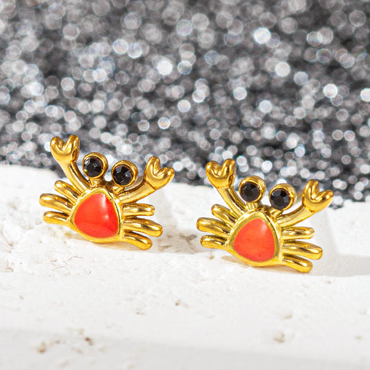 E3520 Aretes cangrejo rojo acero de titanio 1cm