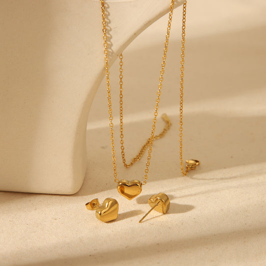 C493 Conjunto aretes collar acero inoxidable chapado en oro 18k