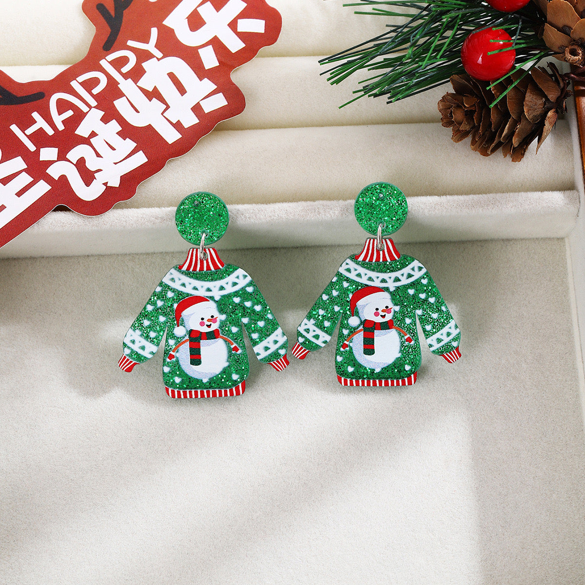 E4106 Aretes Suéter de Navidad acrílico 5cm