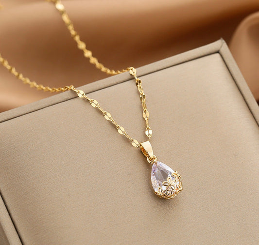 C1552 collar dorado cristal elegante acero inoxidable 304 24cm largo 1.5dije