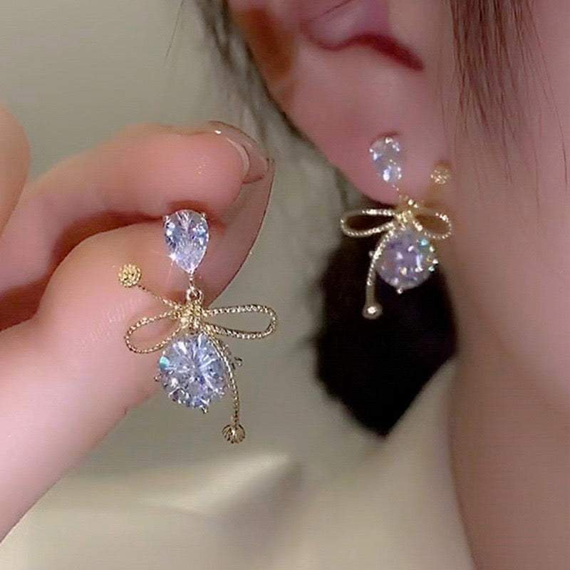E2792 Aretes cristal moño aleacion poste de plata
