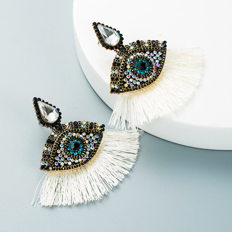 E7325B Aretes ojo cristal barbilla elegante de fiesta 6cm