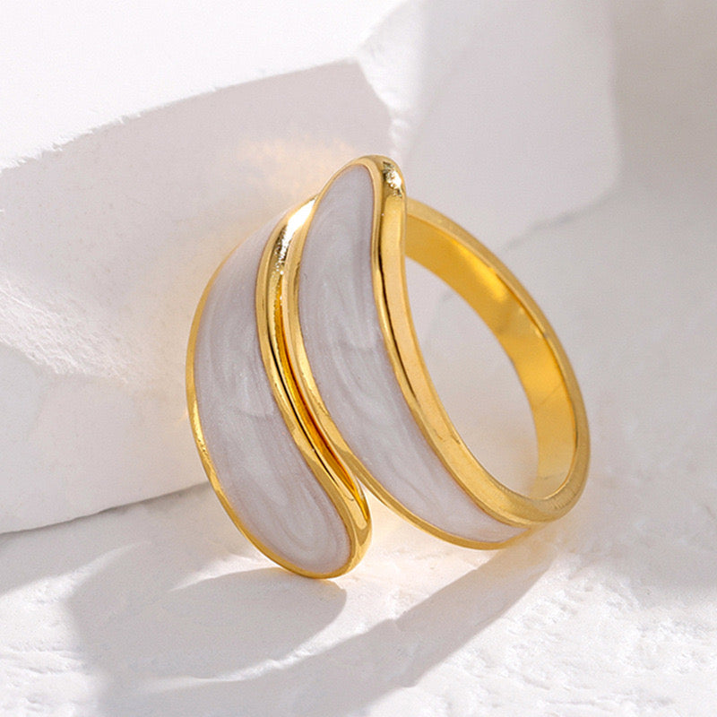 AC187 Anillo abierto blanco acero inoxidable chapado en oro de 18k