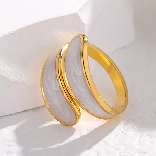 AC187 Anillo abierto blanco acero inoxidable chapado en oro de 18k