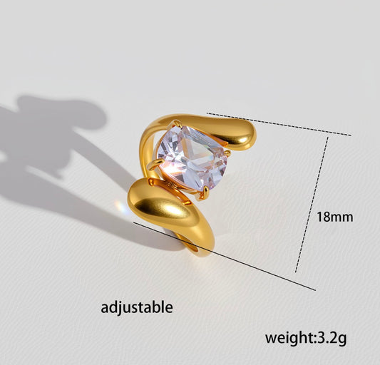 A556 anillo dorado cristal brillante acero inoxidable 304