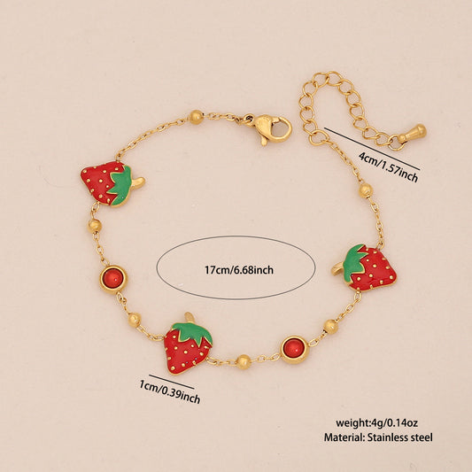 B459 Pulsera fresas acero inoxidable chapado en oro 18k 19cm