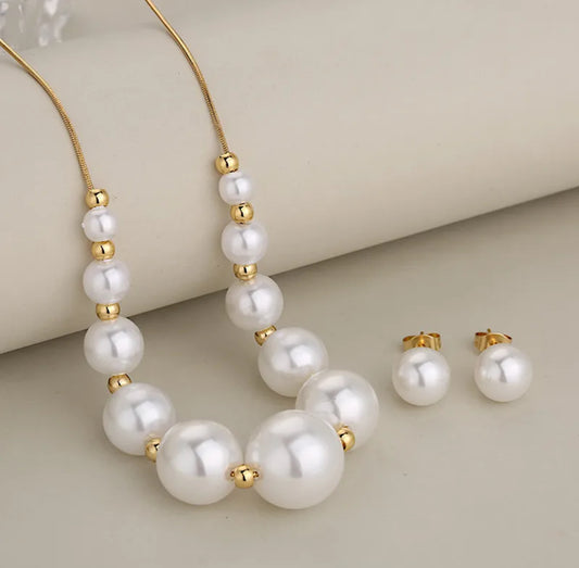 C665 Conjunti collar aretes perlas acero inoxidable largo 22cm largo collar aretes 1cm