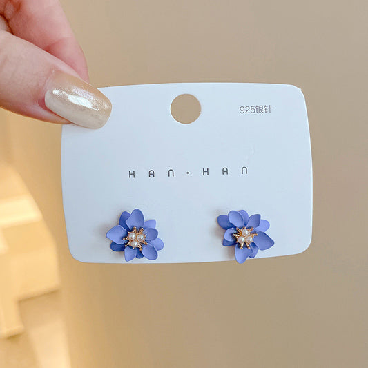 E5004 Aretes flor morada pequeña esmaltado aleacion 1cm