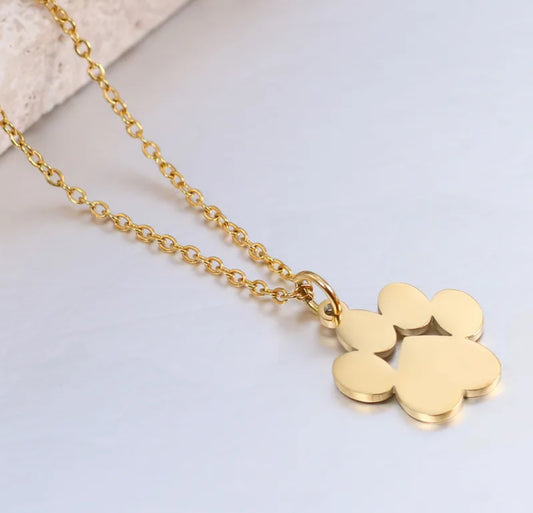 C627D Collar huella perro dorado acero inoxidable largo 22cm dije 2cm