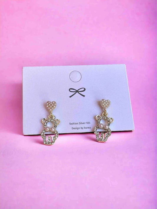 E1342 Aretes oso mini zirconia perlas poste de plata